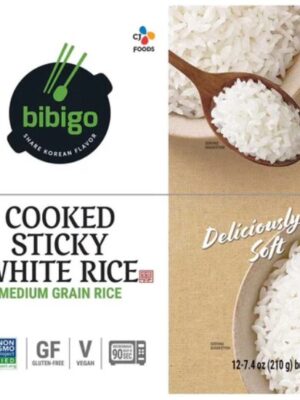 Bibigo Cooked Sticky White Rice Bowls 7.4 Ounce (12 Count)